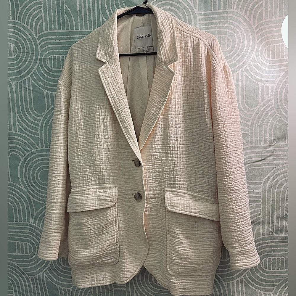 Madewell Cream Textured Two-Button Blazer
